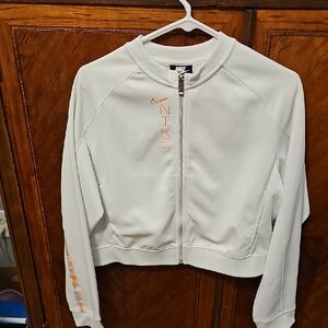 Nike Women's Light Gray Bomber Jacket with Orange Accents